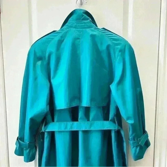 Vintage London Fog Trench Coat Iridescent Teal Green Size 10 Petite - Picture 9 of 16